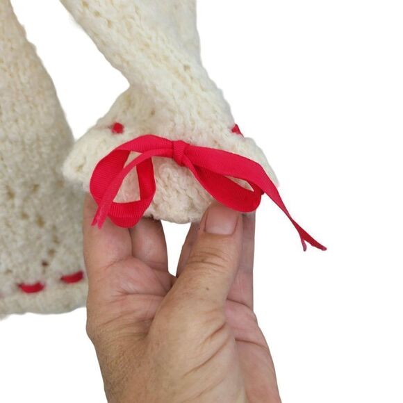 Vintage 60's Sweater Tunic Wool Knobby Knit Ivory Holiday GoGo Pink Ribbon S - Picture 8 of 12